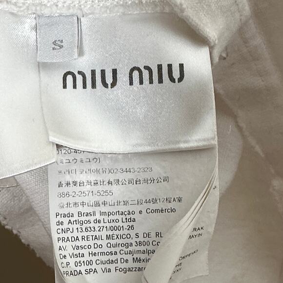 MIU MIU Crystal Embellished Distressed Cropped T-Shirt White Sz S {3F49} - Picture 6 of 7